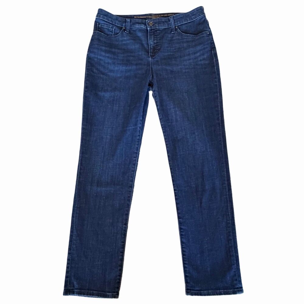 Chico's So Slimming Girlfriend Slim Leg Ankle Jeans Women Sz 8 Dark Wash Denim